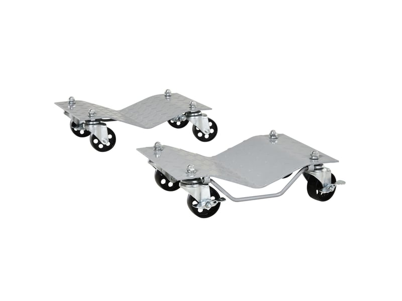  Lot de 2 patins de déplacement pour pneus 40,5 x 30 x 13,5 cm gris acier, 4 roulettes avec frein  - Conforama C