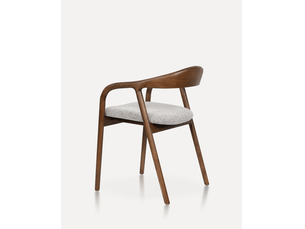 Chaise de salle à manger lot de 2 avec dossier incurvé et assise rembourrée, en bois et tissu noyer et argile