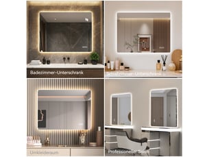 Miroir salle de bain led 70x90 cm, miroir mural rétroéclairé sans cadre, anti-buée, 3 couleurs, dimmable, montage verticalhorizontal.