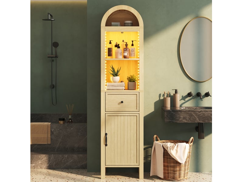  Colonne de salle de bains 40x30x163 cm mdf naturel avec led rgb  - Conforama E