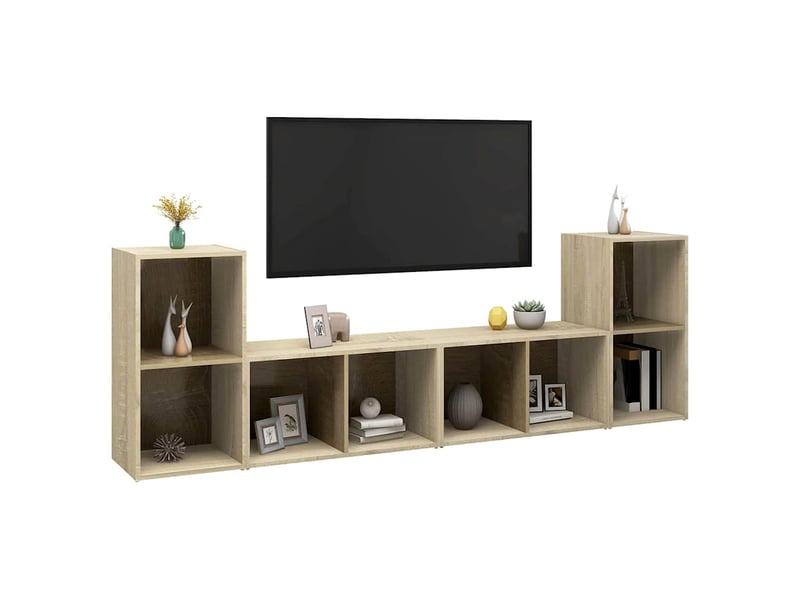  Lot de 4 meuble tv bas salon chêne sonoma 72x35x36,5 cm bois d'ingénierie  - Conforama C