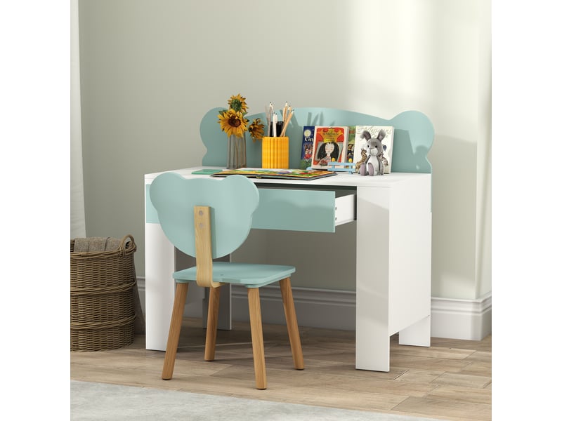  Bureau enfant avec chaise, table enfant et chaise avec tiroir et large plateau, 80 x 41 x 74,5 cm, vert  - Conforama C