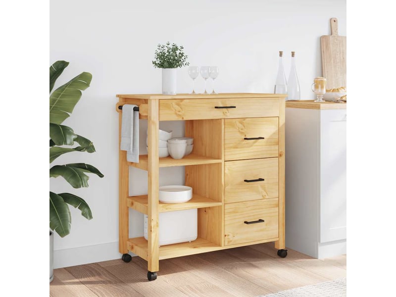 Desserte de cuisine, chariot de rangement 84x40x88.5cm bois massif de pin shl17019  - Conforama C