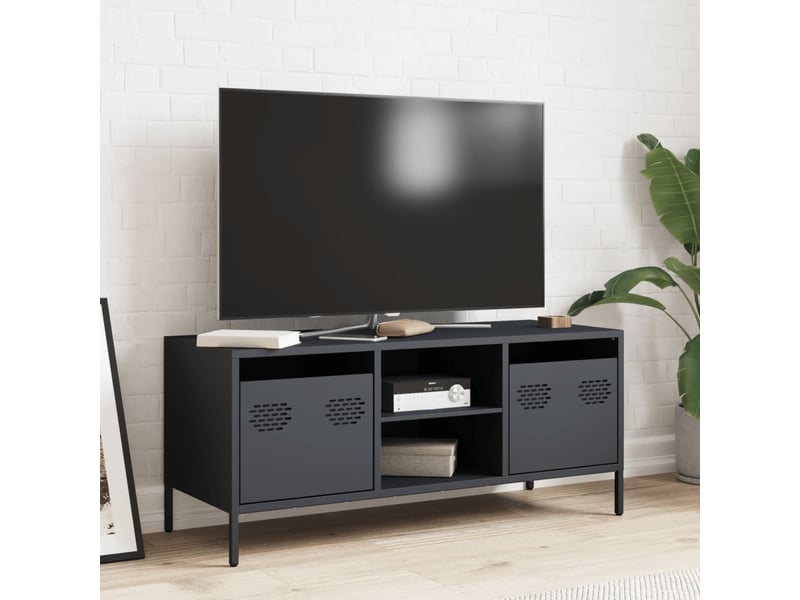  Meuble tv - banc tv - meuble de rangement anthracite 101,5x39x43,5 cm acier laminé à froid  - Conforama C
