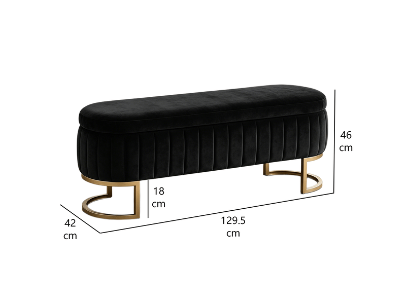  Banquette de lit en velours avec rangement 130 cm, pieds en métal doré, coffre intégré  - Conforama C