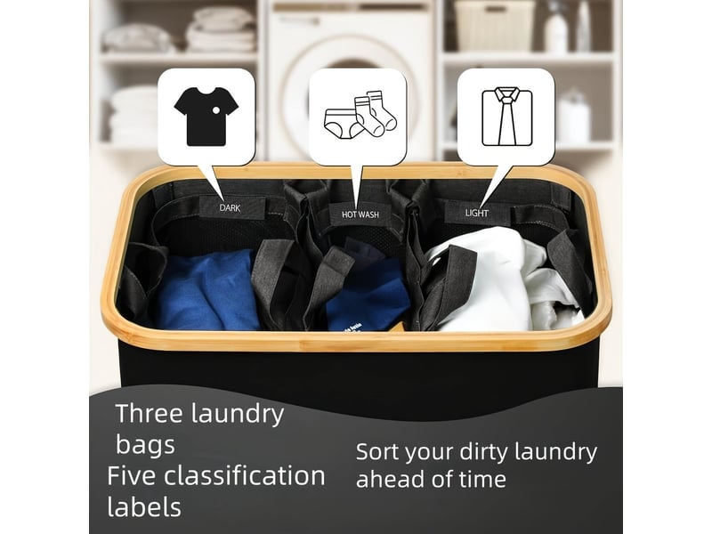  Panier à linge 160 l pliable avec 3 sacs amovibles, trieur de linge 3 compartiments  - Conforama C