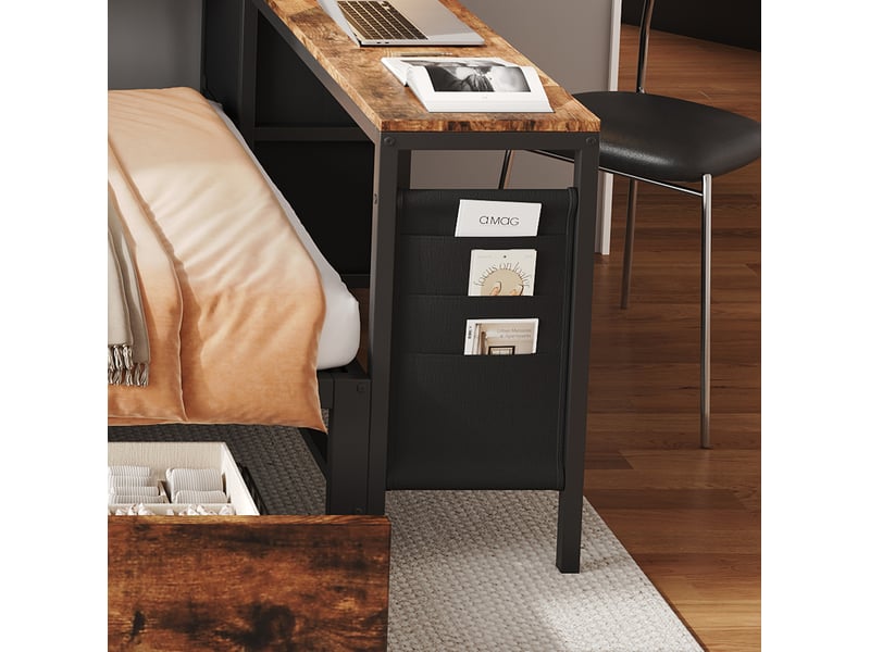 Lit simple 120x200 cm avec rangement en métal et bois noir+naturel, sans matelas - Conforama D