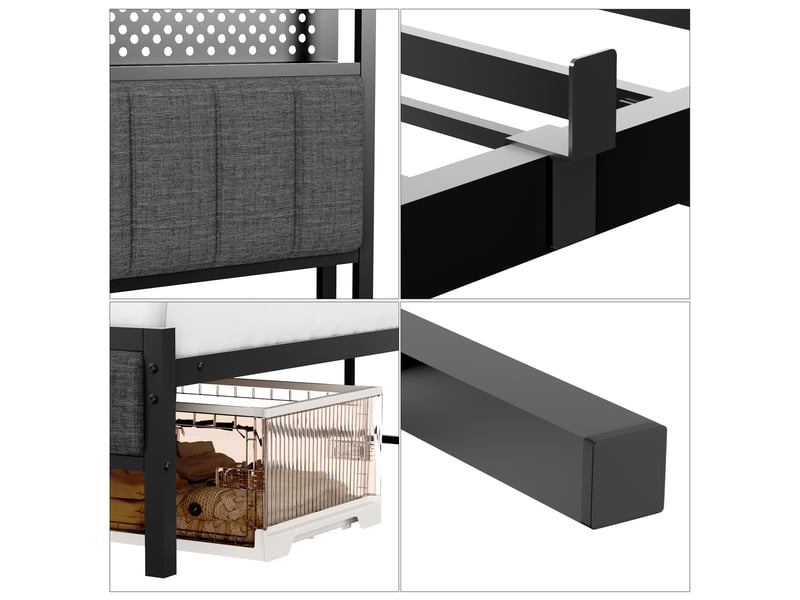  Tcqpz lit adulte 140x200 cm en métal noir avec tête de lit étagère et ports usb  - Conforama E