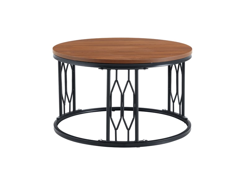  Table basse ronde 70x70x40,5 cm, décor bois, style moderne, meuble d'appoint, pratique, en mdf et métal, bois foncé  - Conforama A
