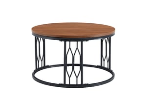 Table basse ronde 70x70x40,5 cm, décor bois, style moderne, meuble d'appoint, pratique, en mdf et métal, bois foncé