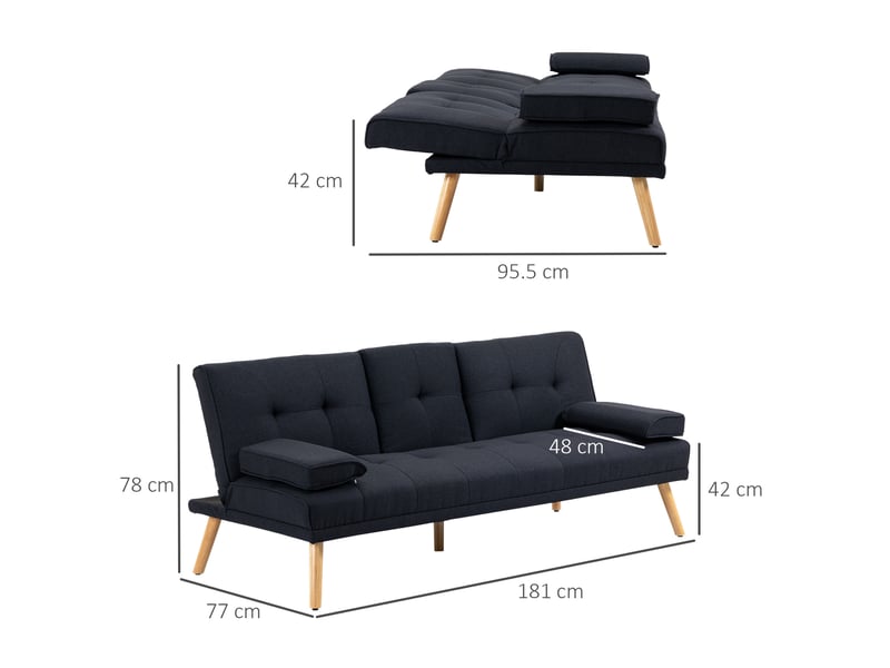  Canapé convertible modenvie 3 places 181 x 77 x 78 cm polyester gris avec table pliante et porte-gobelets  - Conforama C