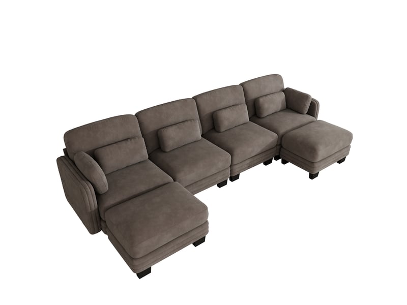  Canapé modulable en u,330x143x88 cm,4 places avec 2 ottomanes,chenille,marron  - Conforama A