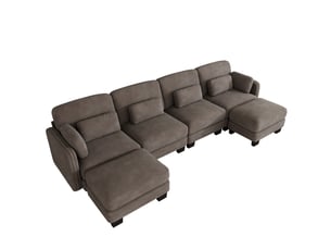 Canapé modulable en u,330x143x88 cm,4 places avec 2 ottomanes,chenille,marron