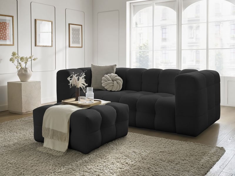  Bobochic canapé droit fixe 3 places cloud tissu mesh avec pouf noir CLOUD - Conforama B