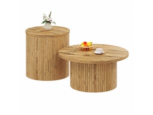 Ensemble de 2 tables basses rondes en mdf effet bois naturel, ø 75 et 50 cm