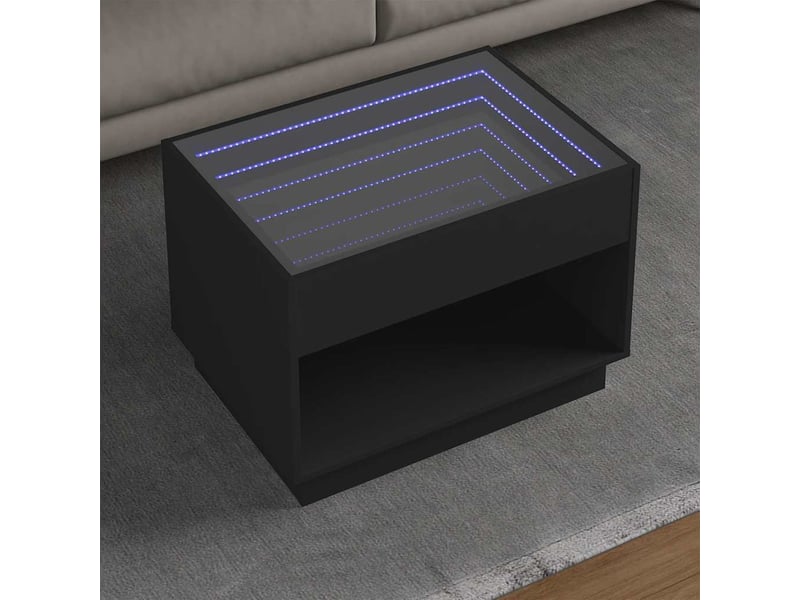 Table basse - table de salon - table à thé avec led infini noir 70x50x50 cm - Conforama B
