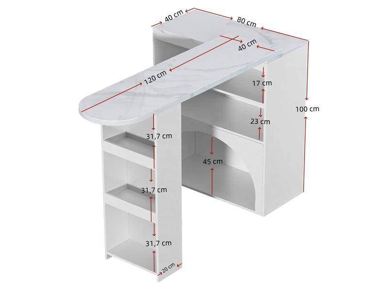  Table extensible avec 2 étagères et espace pour animal, plateau pivotant pour cuisine, blanc, 120(+80) × 40 × 100 cm  - Conforama E