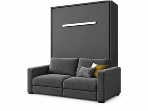 Lit escamotable vertical kimber avec canapé tissu intégré – le salon le jour, un vrai lit la nuit-120x200-cadre anthracite-façade anthracite-canapé gris foncé