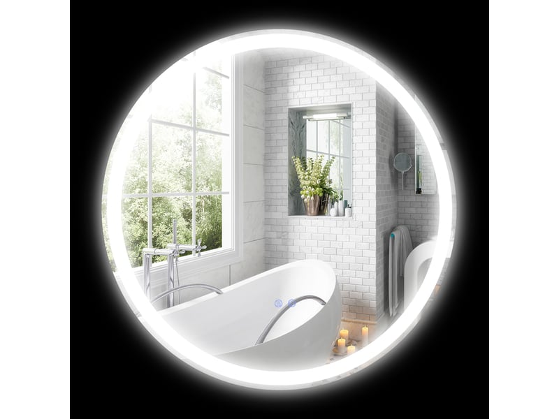  Miroir rond lumineux led de salle de bain ø 70 cm mural avec éclairage 3 couleurs interrupteur tactile 23w blanc argent  - Conforama B