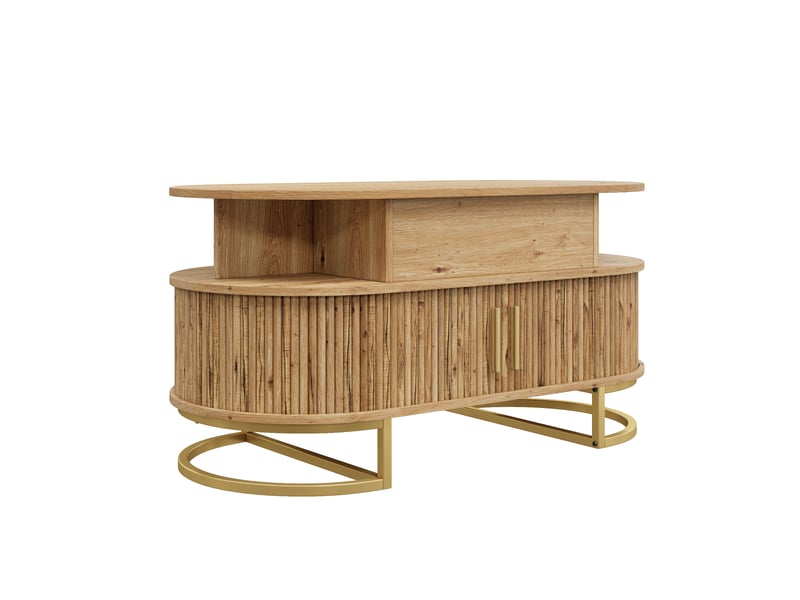  Table basse ovale,100x50x64 cm,avec plateau relevable et rangement,mdf,naturel  - Conforama D