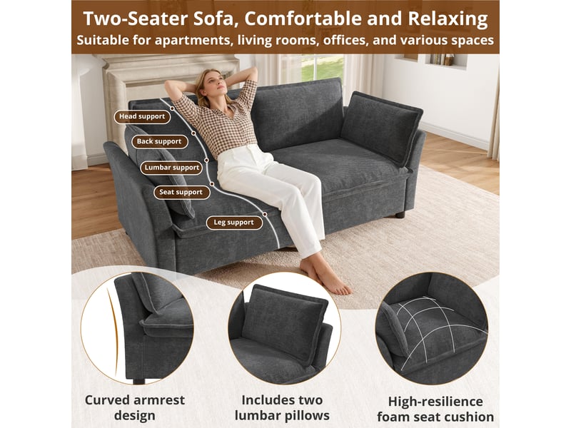  Canapé modulable 3+2 places tissu chenille gris confort nuage salon  - Conforama C