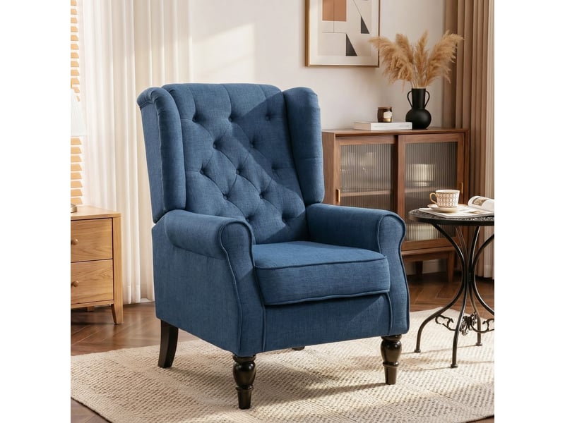  Fauteuil de salon en velours capitonné assise rembourrée pieds en bois 74x86x102 cm bleu T1003-01-18520 - Conforama D