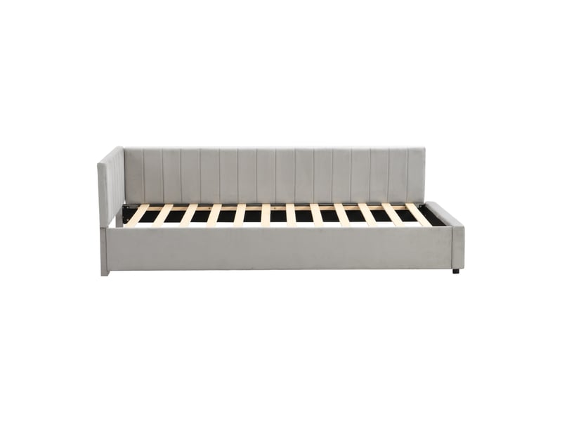 Lit banquette 90x200 cm multifonction en velours gris, rembourré avec sommier à lattes - Conforama A