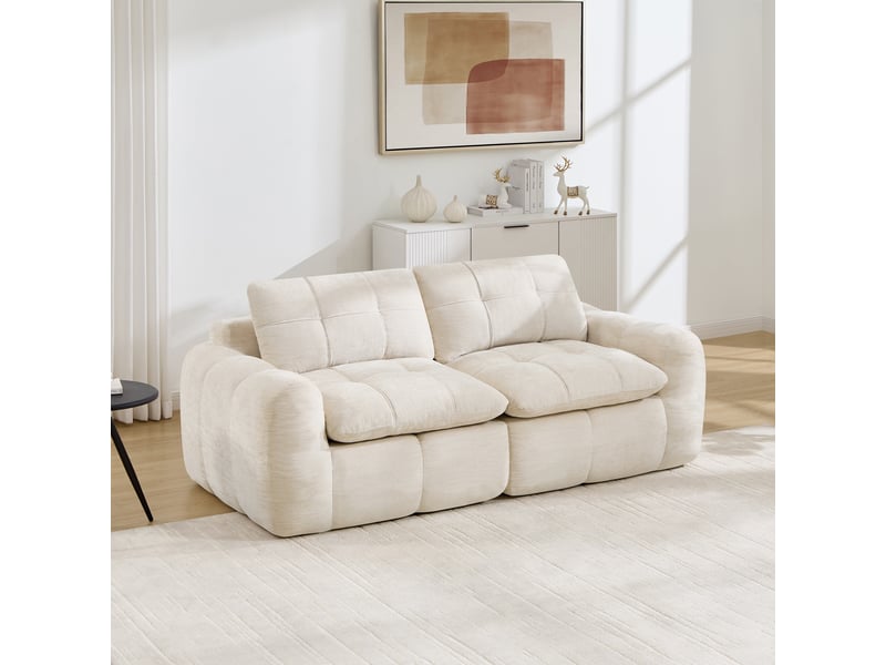 Canapé 2 places - 194 x 97 x 68 cm - canapé modulable en chenille avec assise profonde et coussins - beige - Conforama C