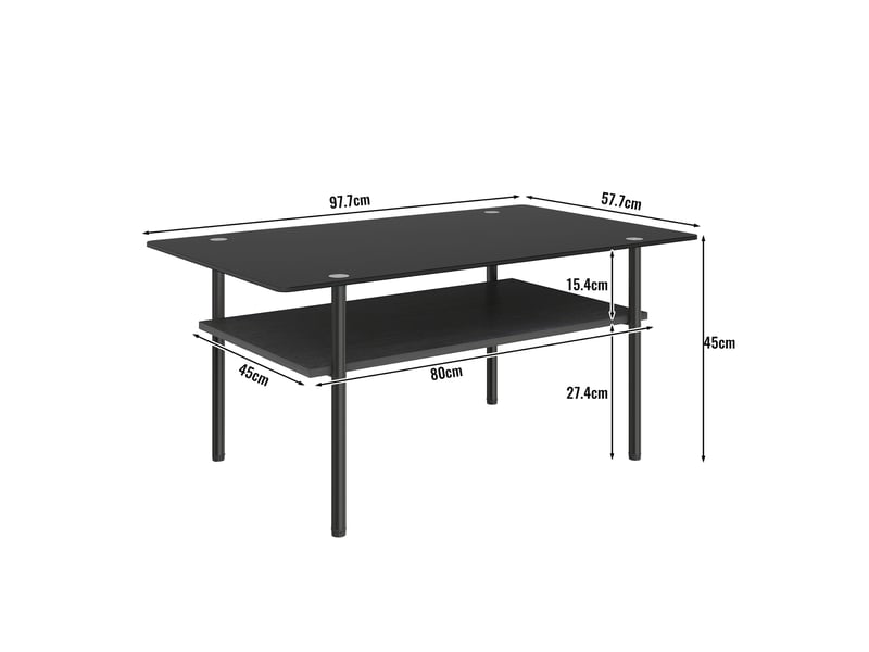 Table basse rectangulaire à 2 niveaux avec étagère - lpospi - verre trempé, mdf et métal noir 98 × 58 × 45 cm - Conforama D