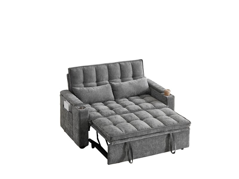 Canapé-lit convertible de 142 cm avec fonction inclinable, 2 coussins lombaires, porte-gobelets - Conforama A