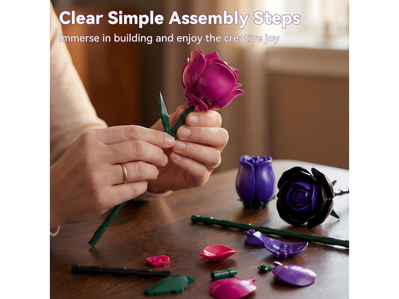 757 pièces bouquet de roses violettes en blocs de construction, fleurs à monter, décoration maison et bureau, cadeau - Conforama B