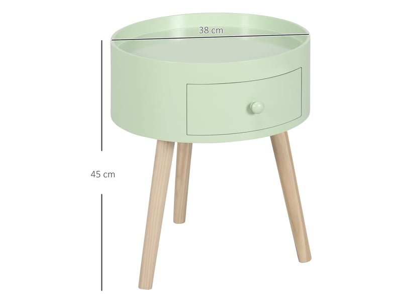 Table de chevet ronde 38 x 38 x 45 cm tiroir de rangement pratique bordé montage facile scandinave épuré en mdf vert 21_0001714 - Conforama B