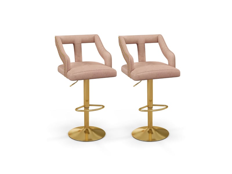  Lot de 2 chaises de bar pivotantes et réglables 47 x 50 x 89-111 cm confort luxueux finition mate en velours rose 20_0012410  - Conforama A