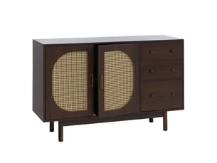 Buffet hwc-p52, armoire, commode, buffet haut, tiroirs, compartiments de rangement, polyrotin, mdf mélaminé, 80 x 120 x 40 cm - aspect noyer