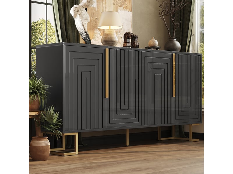  Buffet 2 portes avec 4 compartiments de rangement pour salle à manger en mdf 152×40×75 cm noir  - Conforama B