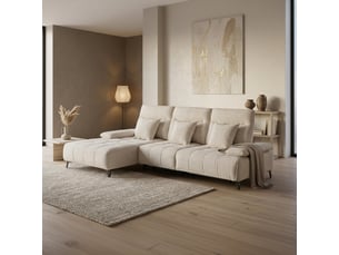Canapé d'angle relax électrique en tissu matelassé beige - angle