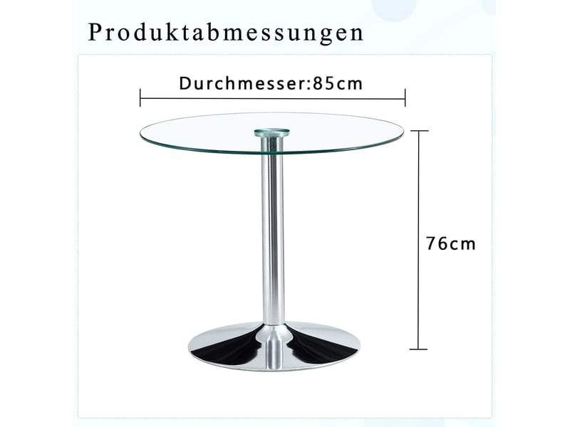  Table de salle à manger pour 4 personnes avec plateau rond en verre et piètement métal argenté 85 × 76 cm  - Conforama C