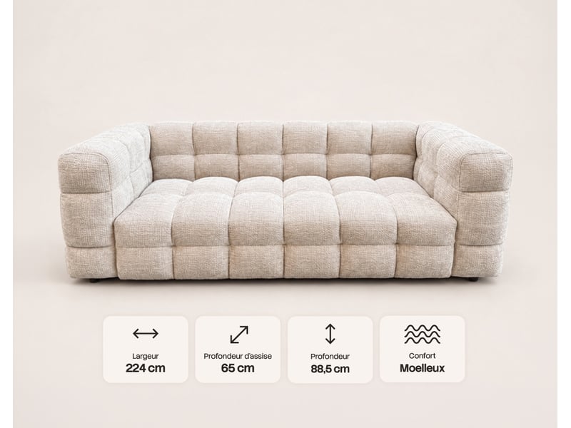  Augustin - canapé droit 3 places en velours texturé - best mobilier - vert kaki AUGUSTIN - Conforama E