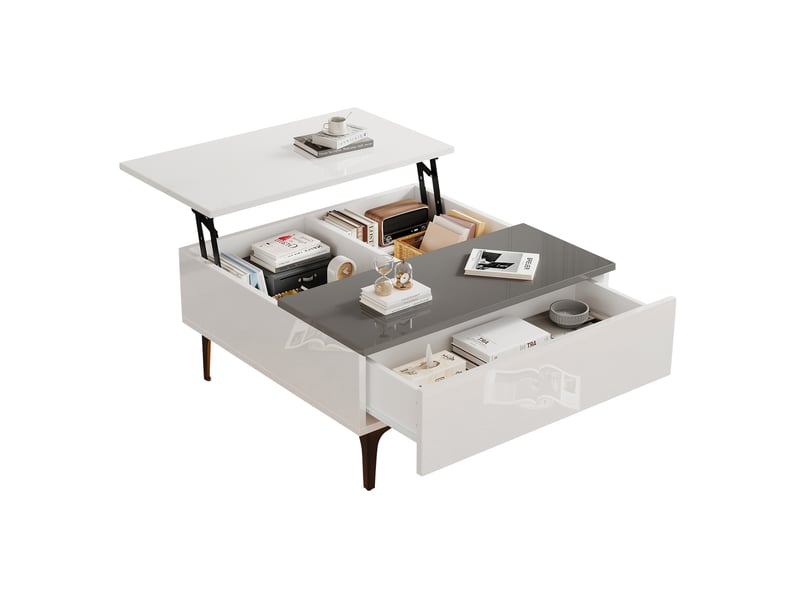  Table basse relevable avec 1 tiroir, niches de rangement et led pour salon, en mdf, style moderne, 70 × 70 × 35 cm  - Conforama A
