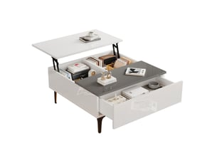 Table basse relevable avec 1 tiroir, niches de rangement et led pour salon, en mdf, style moderne, 70 × 70 × 35 cm