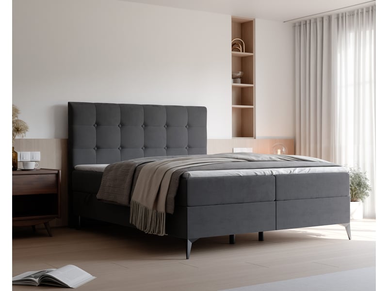  Lit coffre bailey - 200x200 cm - avec matelas et surmatelas - velours dense - gris BAILEY - Conforama B