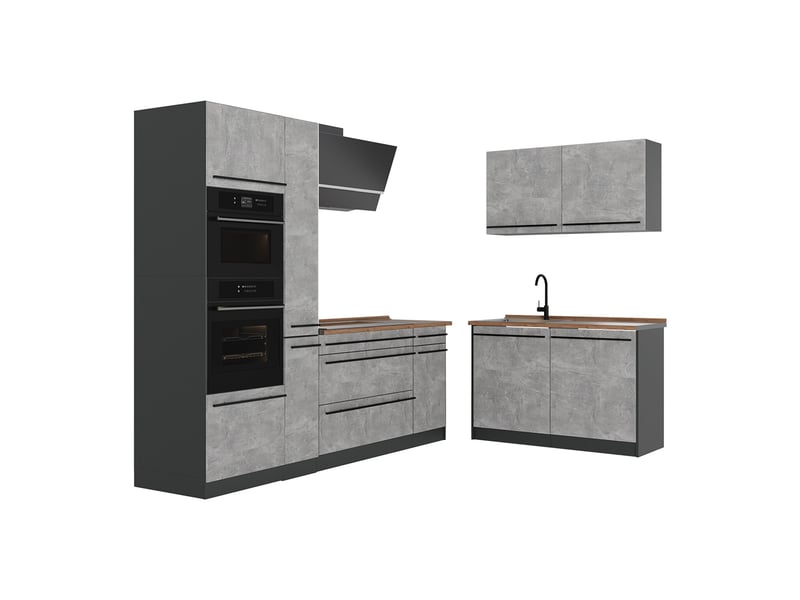 Vicco cuisine en angle, bétonanthracite, 230 x 120 cm plan de travail chêne doré  - Conforama A