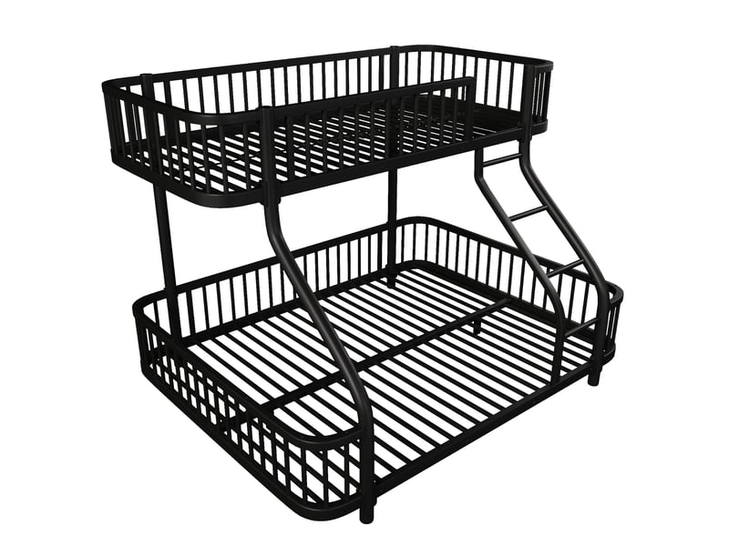  Lit superposé noir 90 × 200 + 140 × 200 cm, cadre métal, échelle et garde-corps  - Conforama D