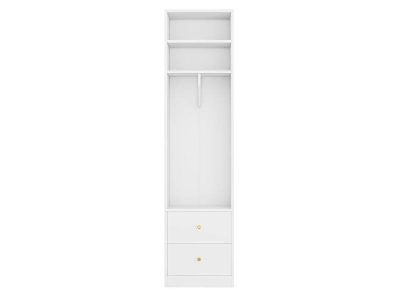  Armoire penderie 50 x 30 x 200 cm blanche en mdf et acier, 2 tiroirs et tringle ouverte pour vêtements  - Conforama D