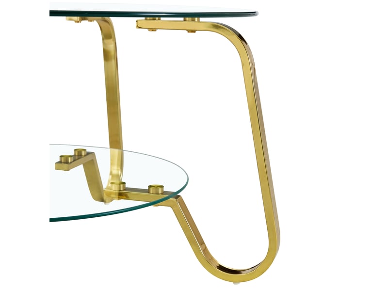  Table basse 2 niveaux pour salon, structure stable, métal doré et plateaux en verre, style moderne  - Conforama W