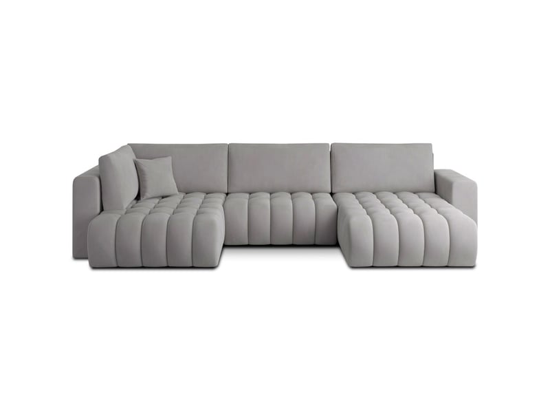  Canapé d'angle bonita convertible 6 places gris clair effet velours – droit – 350x175cm  - Conforama A