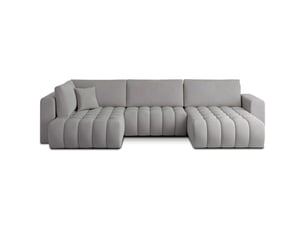 Canapé d'angle droit fixe MEUBLORAMA 6 places Polyester gris avec coffre de rangement