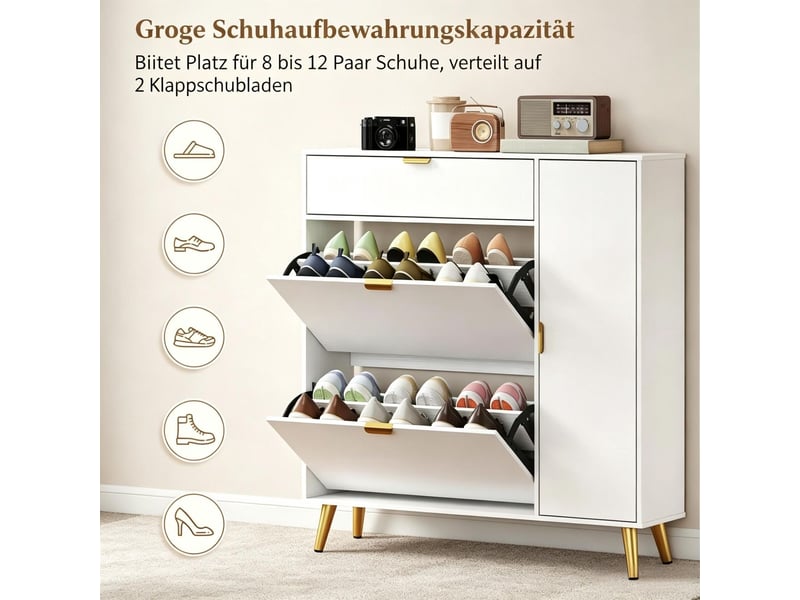 Meuble à chaussures rangement 12 paires de chaussures 4 compartiments 2 casiers amovibles - Conforama E