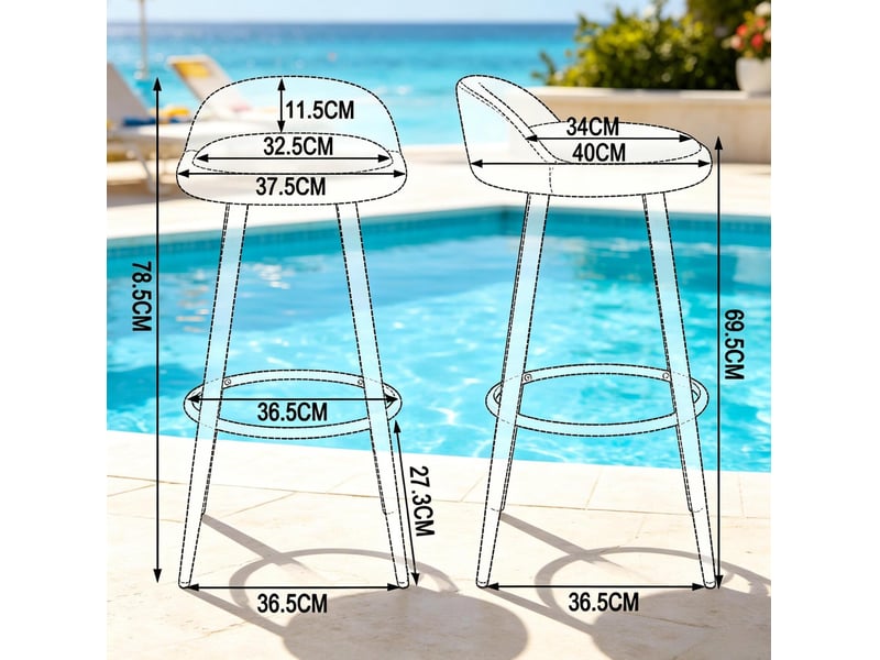  Tabouret de bar 36,5 x 36,5 x 78,5 cm – noir – dossier, repose-pieds et assise en velours  - Conforama C