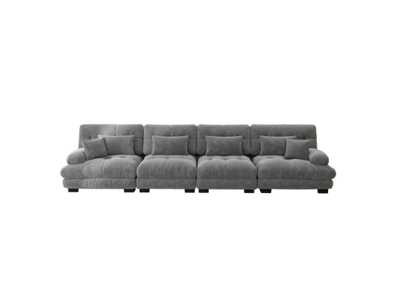  Canapé droit, canapés 4 places confortables avec assise profonde, chenille, gris  - Conforama A